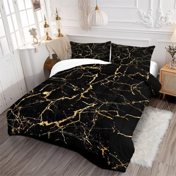 Black Marble Comforter Set Queen SZ - Picture 5 of 7